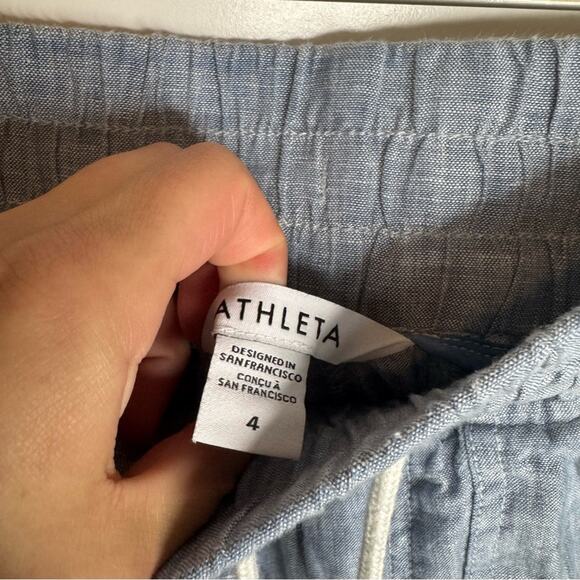 Athleta Cabo 100% Linen Joggers Drawstring Beach Resort Pants Blue Size 4 - Picture 4 of 6